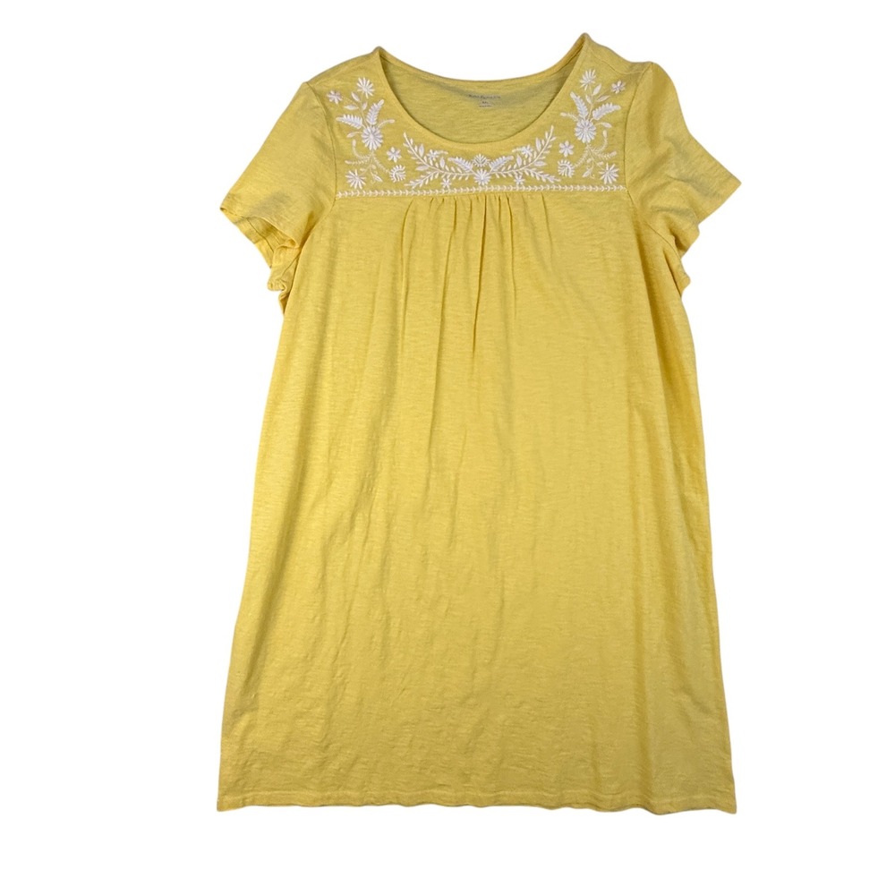 Kim Rogers Womens XXL Yellow Cabana Dress Floral Embroidered Slub Knit Shift